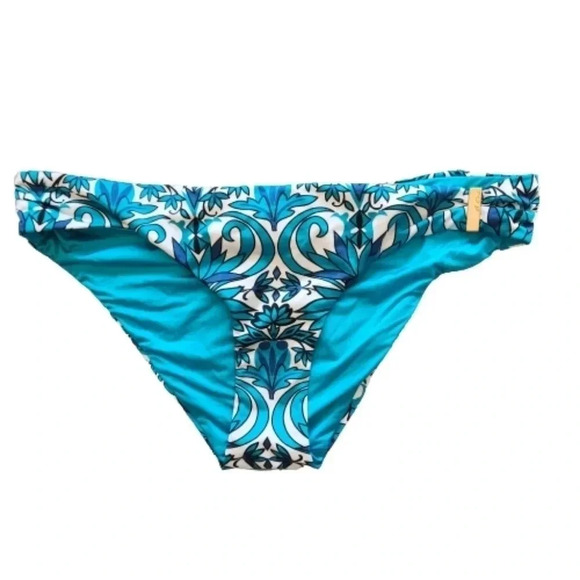 NWOT A. Che blue & white bikini bottom w/  gold side clips Size Medium - Picture 1 of 4